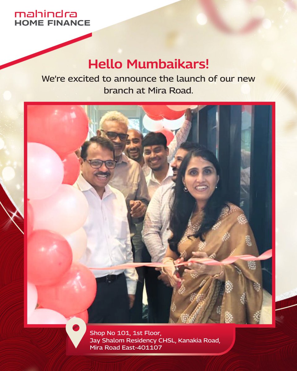 MahindraHomeFin's tweet image. Hello Mumbaikars! 

We’re proud to announe 
our new #MiraRoad branch now open in #Mumbai!

To know more about this post: linkedin.com/posts/mahindra…

#MahindraHomeFinance #TogetherWeRise #NewBranch #BranchOpening #HomeLoanExperts #DreamBig #HomeLoans #HousingLoans #MahindraRise