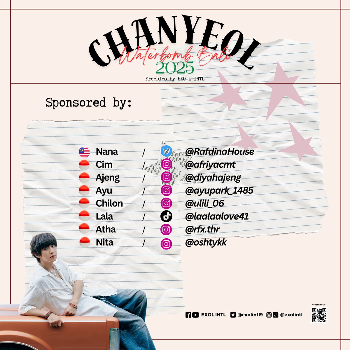 EXOLINTL9's tweet image. Halo EXO-L

EXO-L INTL akan membagikan Limited Freebies untuk mendukung #CHANYEOL di acara “WATERBOMB BALI 2025” di Bali 🇮🇩

Datang &amp;amp; temui tim kami di sana, untuk mendapatkan freebies!

#WATERBOMBBALI #WATERBOMB2025 #EXO #엑소 @weareoneEXO
