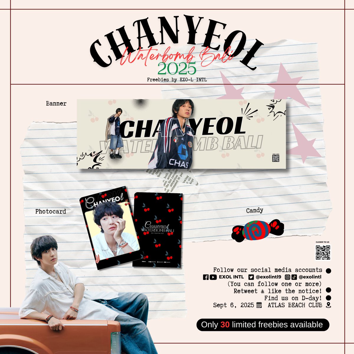 EXOLINTL9's tweet image. Halo EXO-L

EXO-L INTL akan membagikan Limited Freebies untuk mendukung #CHANYEOL di acara “WATERBOMB BALI 2025” di Bali 🇮🇩

Datang &amp;amp; temui tim kami di sana, untuk mendapatkan freebies!

#WATERBOMBBALI #WATERBOMB2025 #EXO #엑소 @weareoneEXO
