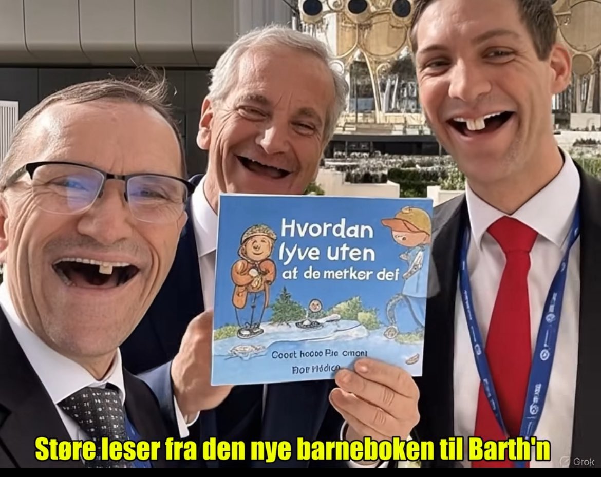 Rogerbluesolsen's tweet photo. Kom over et bilde av styrende håndbok for AP, NRK og SSB. Her presentert av forfatterene. Signeringsturné starter nok rett etter at valgseieren er sikret. https://t.co/lRrU1ifQmt