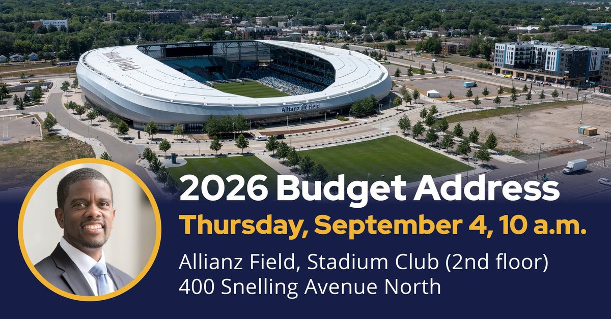 Join <a href="/MayorCarter/">Mayor Melvin Carter</a> today at Allianz Field as he presents his 2026 Budget Address beginning at 10 a.m.. The event is free and open to the public.

Attend in person or watch live on our YouTube channel ➡️
youtube.com/user/stpaulgov