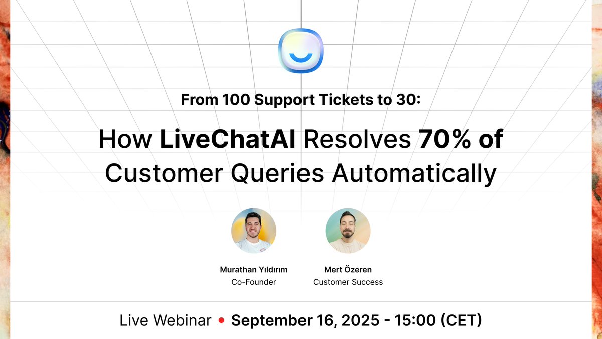 100 → 30 support tickets. Higher CSAT. 🚀

Join us on September 16 for a free webinar with Murathan Yıldırım &amp; Mert Özeren to see how Investing &amp; MSA did it.

🎟️ Only 100 spots: streamyard.com/watch/6Zu5jFFw…