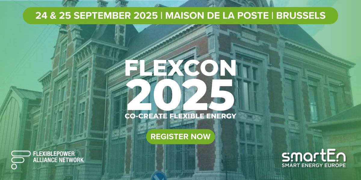 Eurelectric's tweet image. 💡 @FLEXCON - The Energy Flexibility Conference 2025, co-organised by @smartEnEUSmart and the @FlexiblePower  Alliance Network is taking place in Brussels on 24–25 September. The event will bring together over 500 top innovators, policymakers, and industry leaders to explore the…