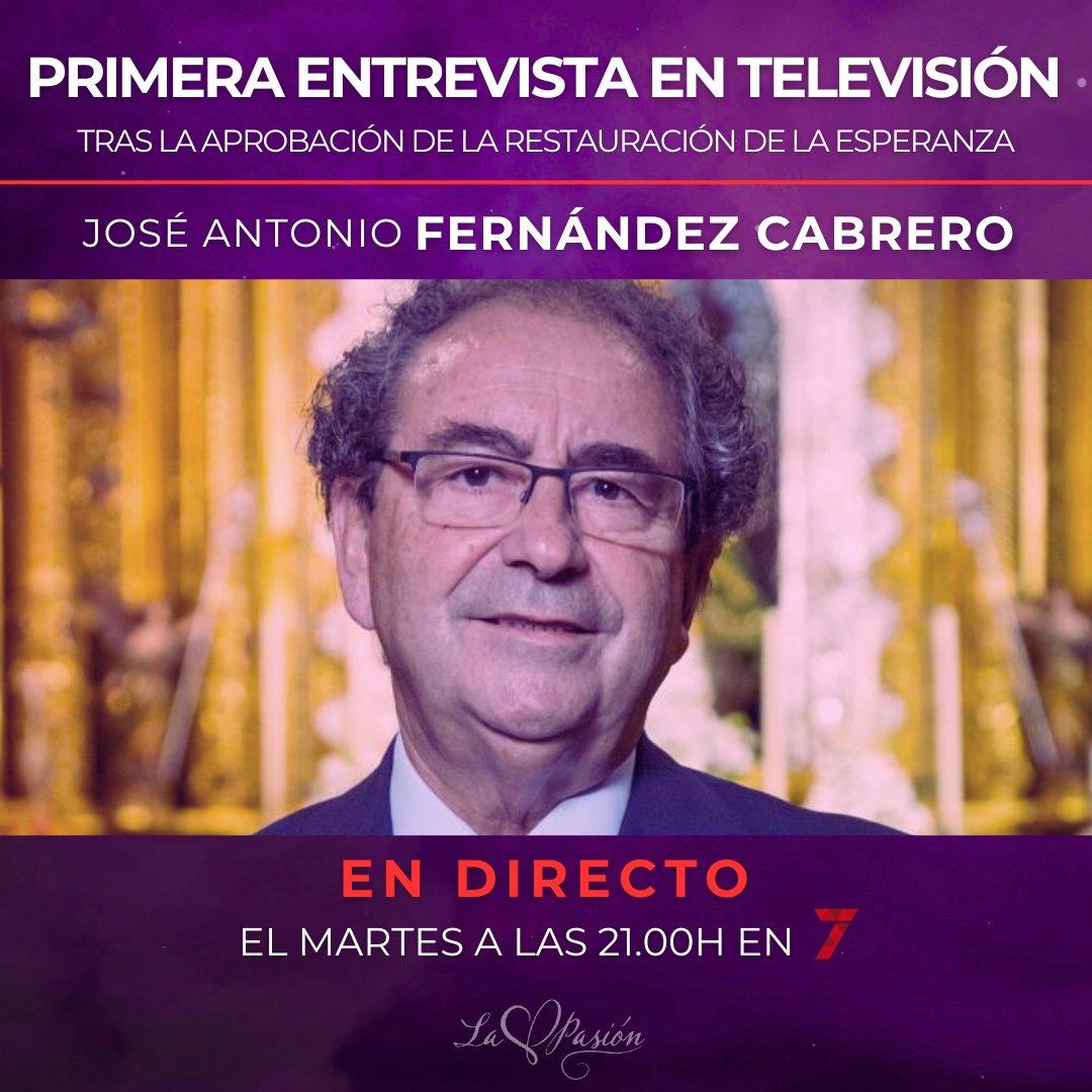 💥 PRIMERA ENTREVISTA en televisión tras lo ocurrido.

👤 José Antonio Fernández Cabrero.

✅ El próximo martes en 𝐋𝐀 𝐏𝐀𝐒𝐈𝐎́𝐍.

🟣 #LaPasionNoAcaba