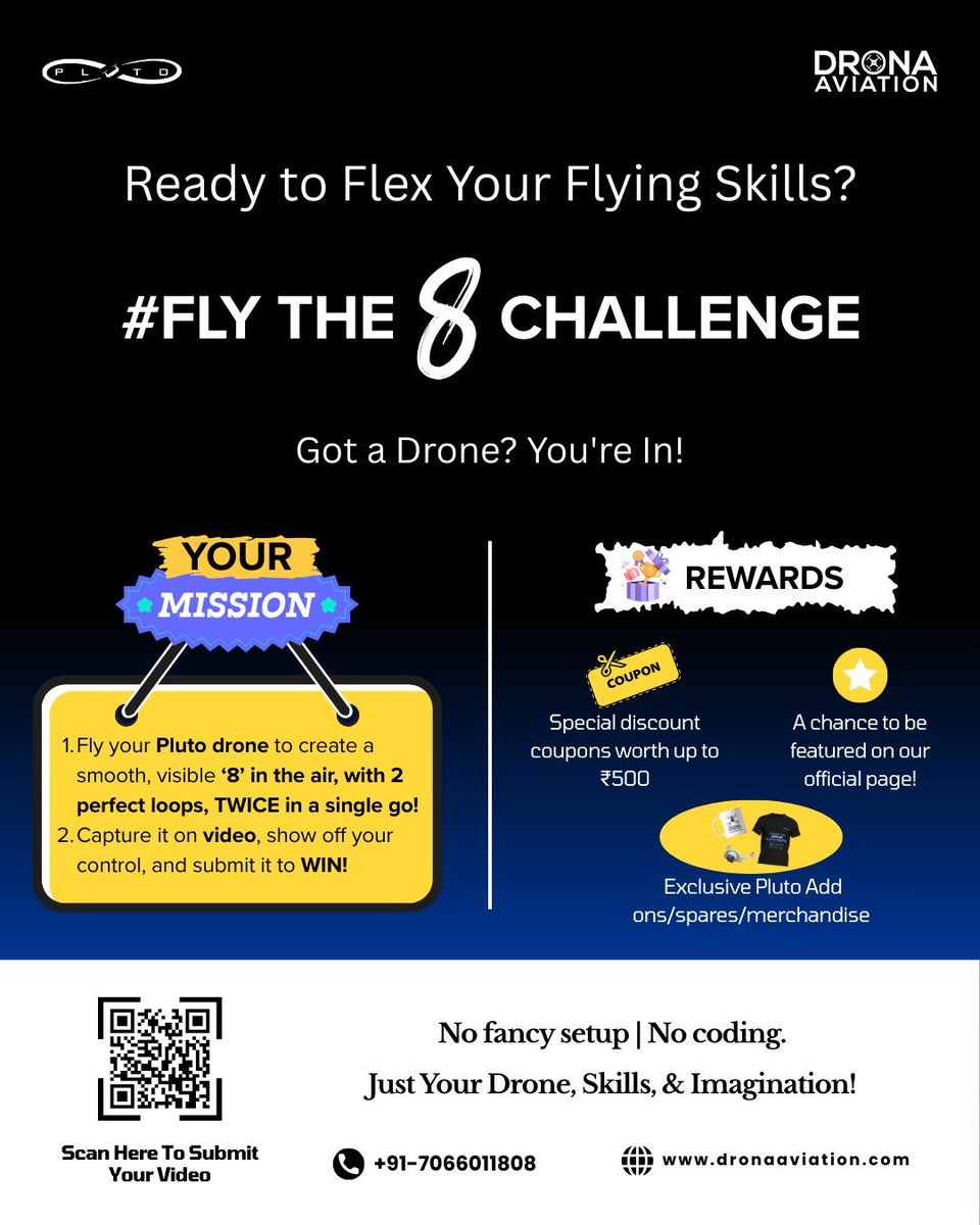 dronaaviation's tweet image. 🚀 It’s Here! The Pluto Drone Challenge 2025 🎬
Showcase your creativity, coding, and flying skills by submitting your drone video entry today.
Your drone, your story, your spotlight! 🌟
📩 Submit Here: forms.gle/HguQjX3c8esfN6…
#DroneChallenge #BuildCodeFly #FutureTech #Pluto