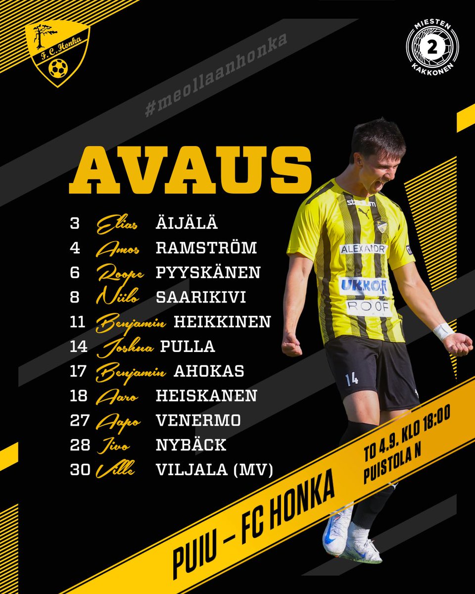 Avaus tänään klo 18.

Vaihdossa:

Nico Serjala (MV)
Oliver Tukia
Toni Takamäki
Otto Ilmén
Aleksi Jännes
Kasperi Liikonen