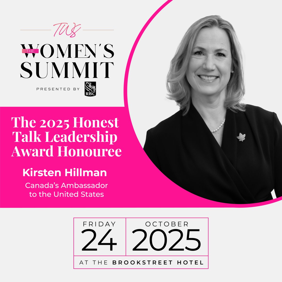 We are thrilled to announce that Canada’s Ambassador to the United States, <a href="/KirstenHillmanA/">Kirsten Hillman</a>, will receive the 2025 The Honest Talk Leadership Award, in recognition of her exceptional contributions to advancing gender equality and empowering women. Congratulations, Ambassador!