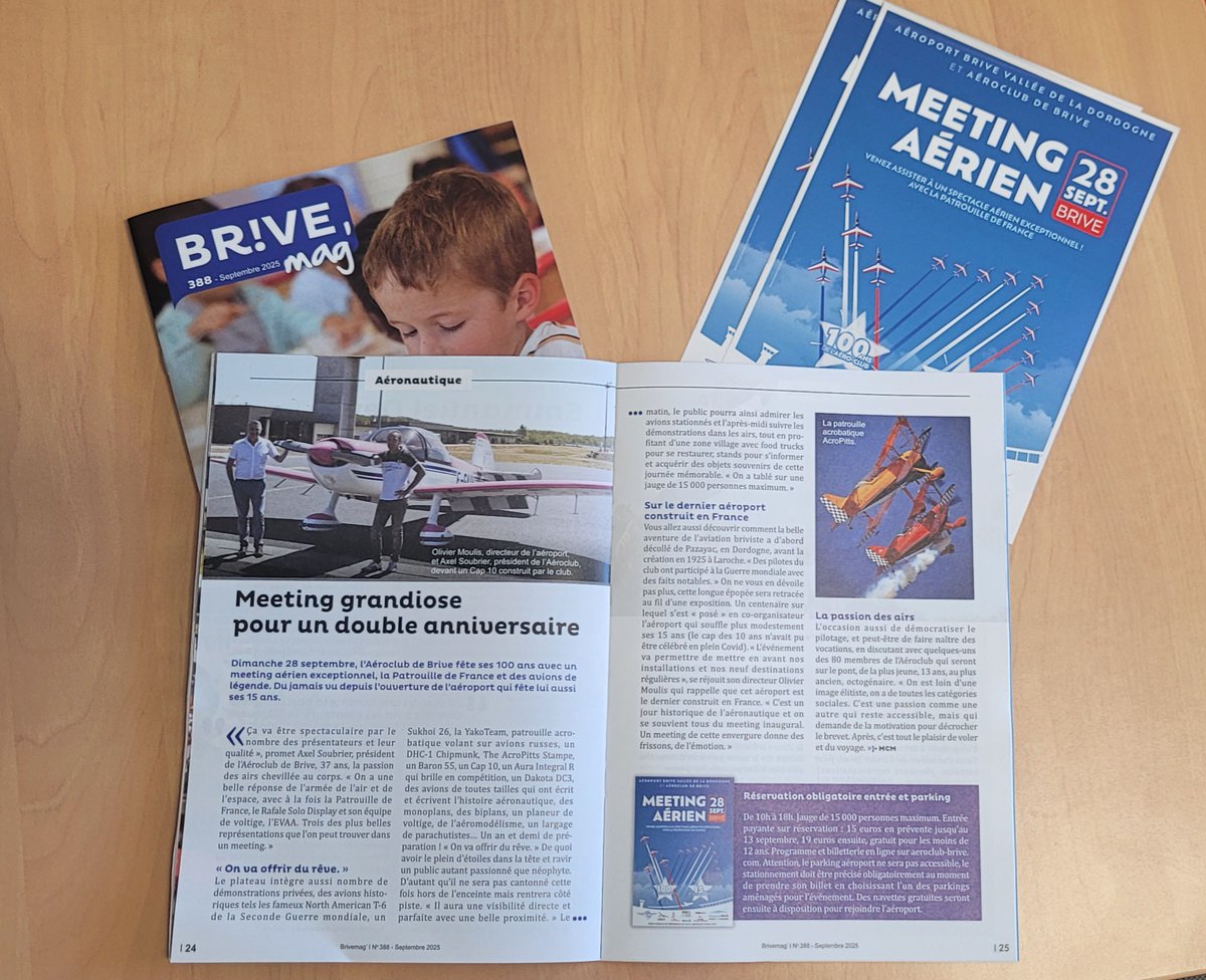 FlyingBrive's tweet image. 🚨 Le Meeting Aérien du 28/09 à Brive est PARTOUT ! Presse, affiches, banderole, radios… impossible de le manquer 😍
👉 Réserve vite ta place sur le site de l’Aéroclub de Brive : aeroclub-brive.com/meeting28septe…
#MeetingAérienBrive #BriveAeroport #aeroclubbrive #patrouilledefrance