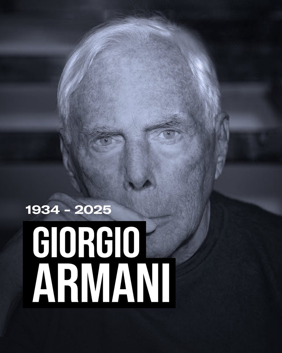 Oggi è scomparso Giorgio Armani, uno dei più influenti stilisti della moda contemporanea, l'icona del Made in Italy nel mondo. Ci stringiamo alla sua famiglia, grati per lo straordinario stile che ha donato. A Dio Giorgio!