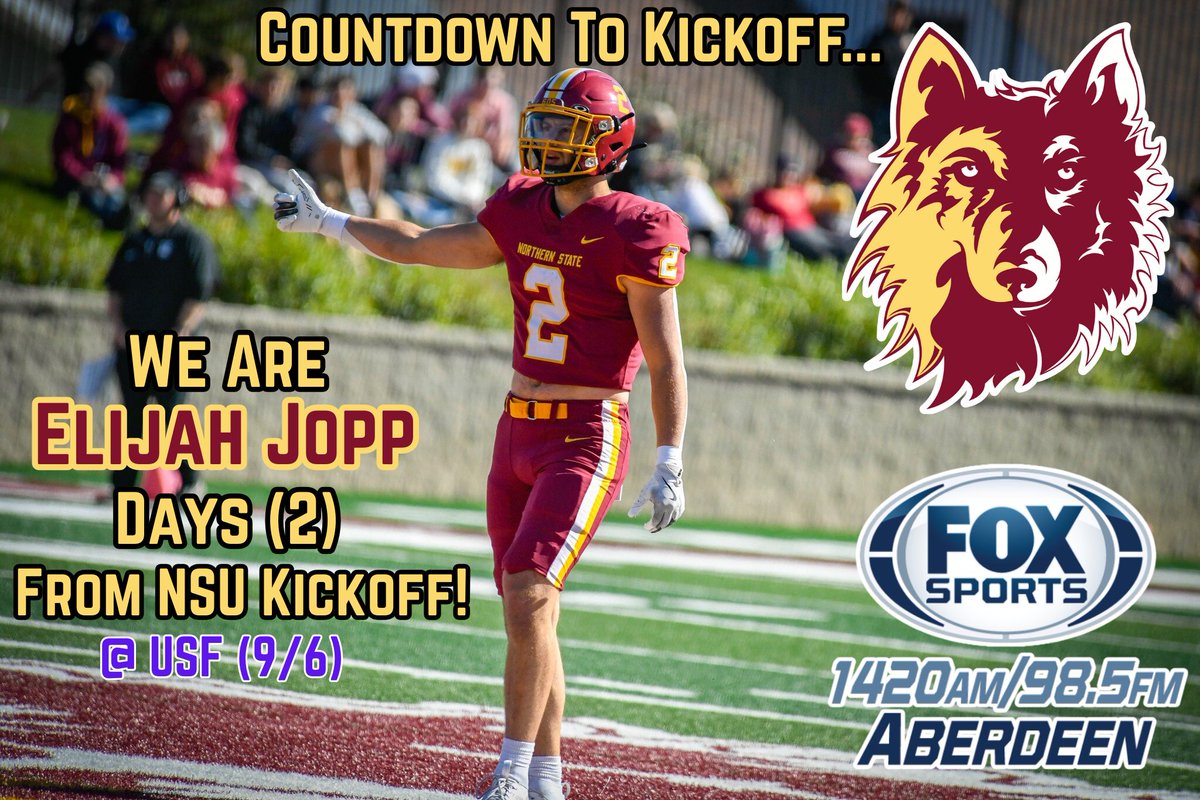 David Tukesbrey🎙 (@davidtukesbrey) on Twitter photo It's the day before the day before! <a href="/NSUWolves_FB/">Northern State Football🐺 🏈</a> kicks off in <a href="/ElijahJopp/">Elijah Jopp</a> (2) days down in Sioux Falls against USF. Joppy was 3rd on the team last year w/ 64tkls + added 4PBU. He won a state championship at Mayer Lutheran HS his SR year. Bold prediction: he gets INT #1 this yr. It's the day before the day before! <a href="/NSUWolves_FB/">Northern State Football🐺 🏈</a> kicks off in <a href="/ElijahJopp/">Elijah Jopp</a> (2) days down in Sioux Falls against USF. Joppy was 3rd on the team last year w/ 64tkls + added 4PBU. He won a state championship at Mayer Lutheran HS his SR year. Bold prediction: he gets INT #1 this yr.