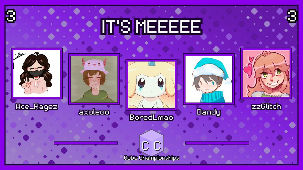 Apparently this is a Wicked reference? I wouldn't know, I've never watched it.

Announcing "IT'S MEEEE" for Cube Championships 3!

<a href="/Ace_Is_Missing_/">Ace_Is_Missing</a> 
<a href="/Axoleoo/">Axoleo</a> 
<a href="/IWasKindaBored/">BoredLmao</a> 
<a href="/xdandyy_/">xdandyy</a> 
<a href="/zzglitchh/">Glitch ☆ #TwitchSMP!</a> 

Watch them in Cube Championships 3 on September 21st at 6pm BST!