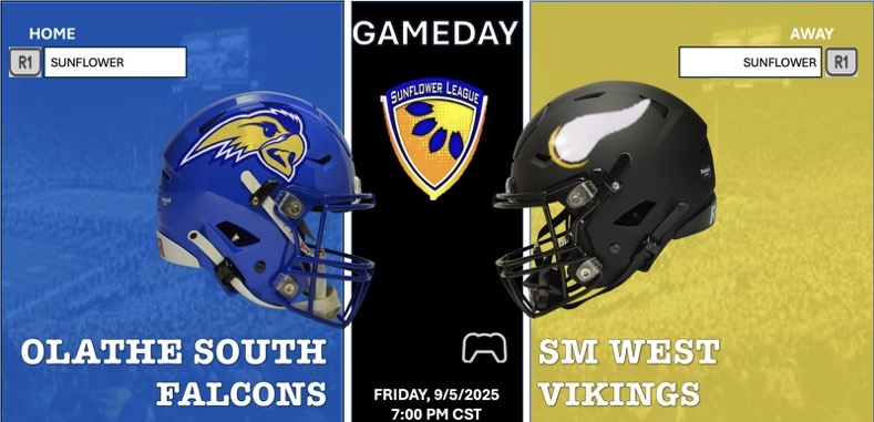 Gameday Tomorrow! Come check out the Vikings in action against the Falcons of Olathe South!

🗓️ 9/5/2025
⏰ 7:00 PM
🆚 Olathe South High School
🏟️ Olathe District Activity Center (ODAC)
📺 nfhsnetwork.com/events/olathe-…