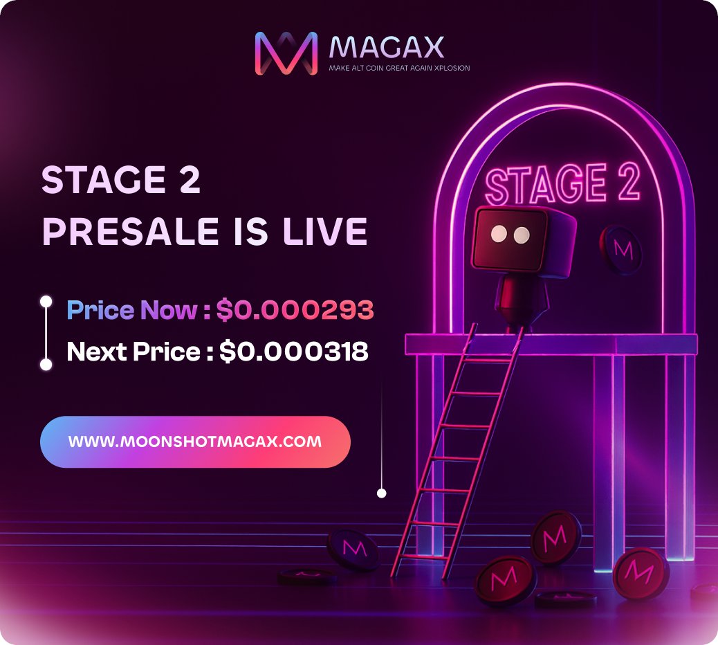 moonshotmagax's tweet image. 🚨 The MOONSHOT MAGAX STAGE 2 PRESALE IS LIVE!

Don't miss your chance to secure $MAGAX at the current price.

🟪 Current Price: $0.000293
🟪 Next Price: $0.000318
🟪 Progress: $75,086 / $115,647

Limited time at this price:
moonshotmagax.com