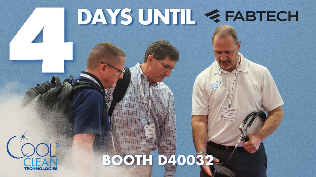 Only 4 days until #FABTECH2025!
Catch Cool Clean at Booth D40032 to see our waterless, solvent-free cleaning solutions in action.
Still on the fence about attending? There’s still time to register for free!
🔗xpressreg.net/register/fabt0…

#FABTECH2025 #CoolClean