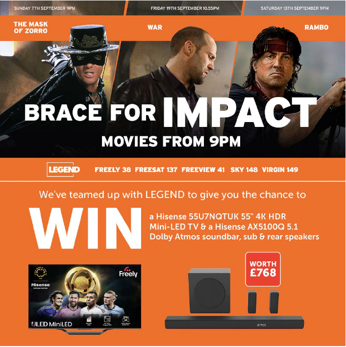 RicherSounds's tweet photo. We've teamed up with LEGEND to give you the chance to WIN a Hisense 55U7NQTUK 55" 4K HDR Mini-LED TV & a Hisense AX5100Q 5.1 Dolby Atmos soundbar, sub and rear speakers, WORTH £768! #legendtvchannel
Enter now: https://t.co/LBElyjexUn https://t.co/obI5sxtBTq