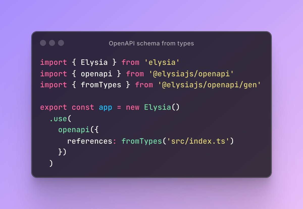 This is literally all it takes to have a complete API documentation

&gt; OpenAPI generated from types
&gt; No manual annotation required
&gt; Doesn't require any additional configuration

You won't get this from any other frameworks