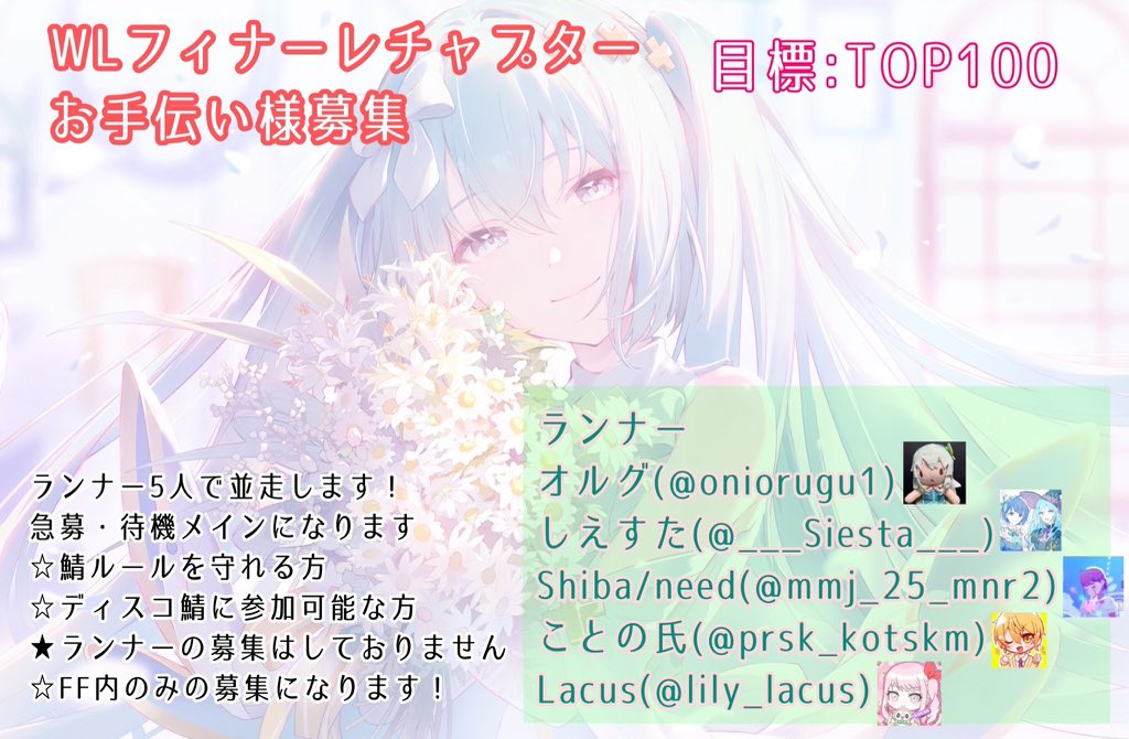 Lacusð€ (@lily_lacus) on Twitter photo ããã£ããŒã¬ãã£ãã¿ãŒãæäŒãæ§åéá§â¢á§ àŸàœ²ã
ç®æšïŒTOP100â
âââ ð€ · ð€ · ð€ âââ
䞊走4人ã«ã€ããŠãããããã«é 匵ããŸãðŒ
åºæ¬åŸ
æ©ã»æ¥åãšããŠã®åéã«ãªãã®ã§ãäºæ¿ã®äžã§ååé ããæ¹ã¯ã声ãããé¡ãèŽããŸãðââïž ããã£ããŒã¬ãã£ãã¿ãŒãæäŒãæ§åéá§â¢á§ àŸàœ²ã
ç®æšïŒTOP100â
âââ ð€ · ð€ · ð€ âââ
䞊走4人ã«ã€ããŠãããããã«é 匵ããŸãðŒ
åºæ¬åŸ
æ©ã»æ¥åãšããŠã®åéã«ãªãã®ã§ãäºæ¿ã®äžã§ååé ããæ¹ã¯ã声ãããé¡ãèŽããŸãðââïž