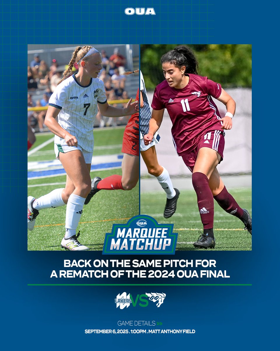 Ontario University Athletics (@ouasport) on Twitter photo The #OUA women's soccer season is heating up! 🔥 The Nipissing Lakers open their 2025 campaign looking for redemption of last year's OUA final as they hope to spoil the Gee-Gees' home opener. ⚽
🆚 <a href="/nulakers/">Nipissing Lakers</a> vs <a href="/uOttawaGeeGees/">uOttawa Gee-Gees</a>
📅 September 6 @ 1:00pm
💻 OUA.tv The #OUA women's soccer season is heating up! 🔥 The Nipissing Lakers open their 2025 campaign looking for redemption of last year's OUA final as they hope to spoil the Gee-Gees' home opener. ⚽
🆚 <a href="/nulakers/">Nipissing Lakers</a> vs <a href="/uOttawaGeeGees/">uOttawa Gee-Gees</a>
📅 September 6 @ 1:00pm
💻 OUA.tv