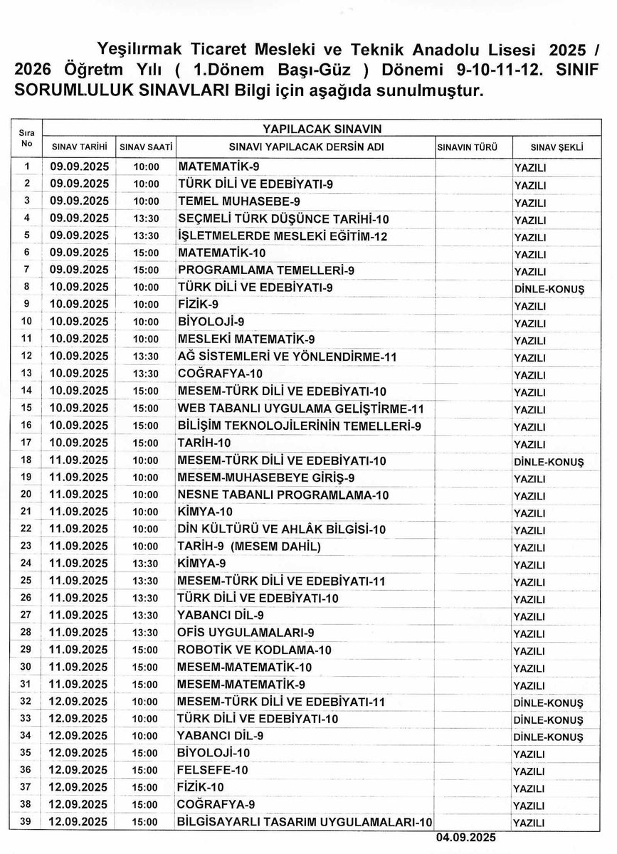 2025-2026 Eğitim öğretim yılı Senebaşı Sorumluluk Sınav Takvimimiz resmi web adresimizde yayınlanmış olup öğrencilerimize duyurulur. <a href="/tcmeb/">Millî Eğitim Bakanlığı</a> <a href="/tokatmem/">Tokat İl Milli Eğitim Müdürlüğü</a> <a href="/HuseyinKir64/">Hüseyin Kır</a>