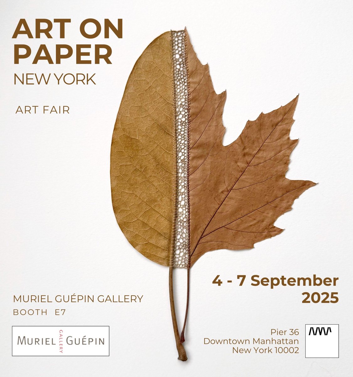 Excited to show my work at the
ART ON PAPER art fair
in #NewYork with murielguepingallery.com
🍂
4-7 September 
#ArtonPaperNYC Booth E7
ny.thepaperfair.com
<a href="/pier36nyc/">Pier 36</a>
🍂
‘Fusion’
magnolia leaf, plane tree leaf, cotton thread
38 x 38 cm (framed)
🍂
#ArtonPaper2025