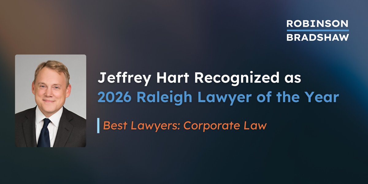 Congratulations to Jeffrey Hart on his recent recognition as 2026 Raleigh Corporate Law Lawyer of the Year! rb.gy/r72vu9