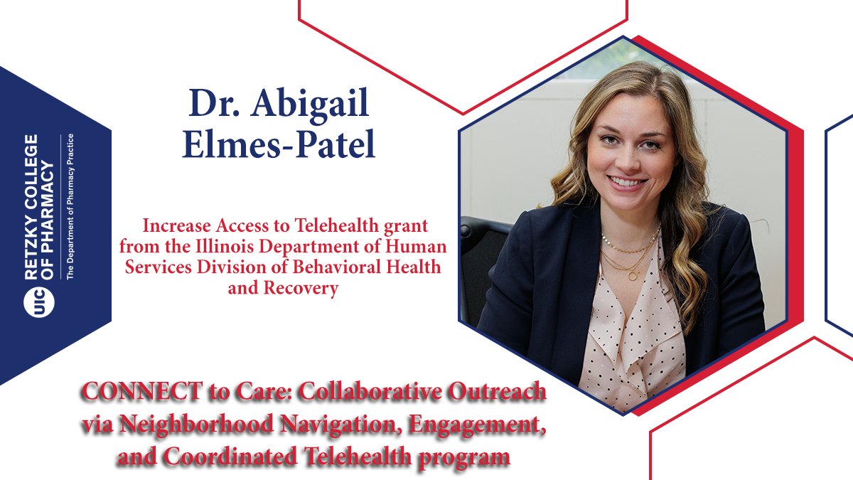 👏 Congrats to Dr. Elmes-Patel on receiving the Increase Access to Telehealth Grant from @IllinoisDHS! Her CONNECT to Care program will expand prevention, treatment, harm reduction &amp; recovery services for people with or at risk for #OUD.
#UICPharmacy #CommunityHealth #Telehealth
