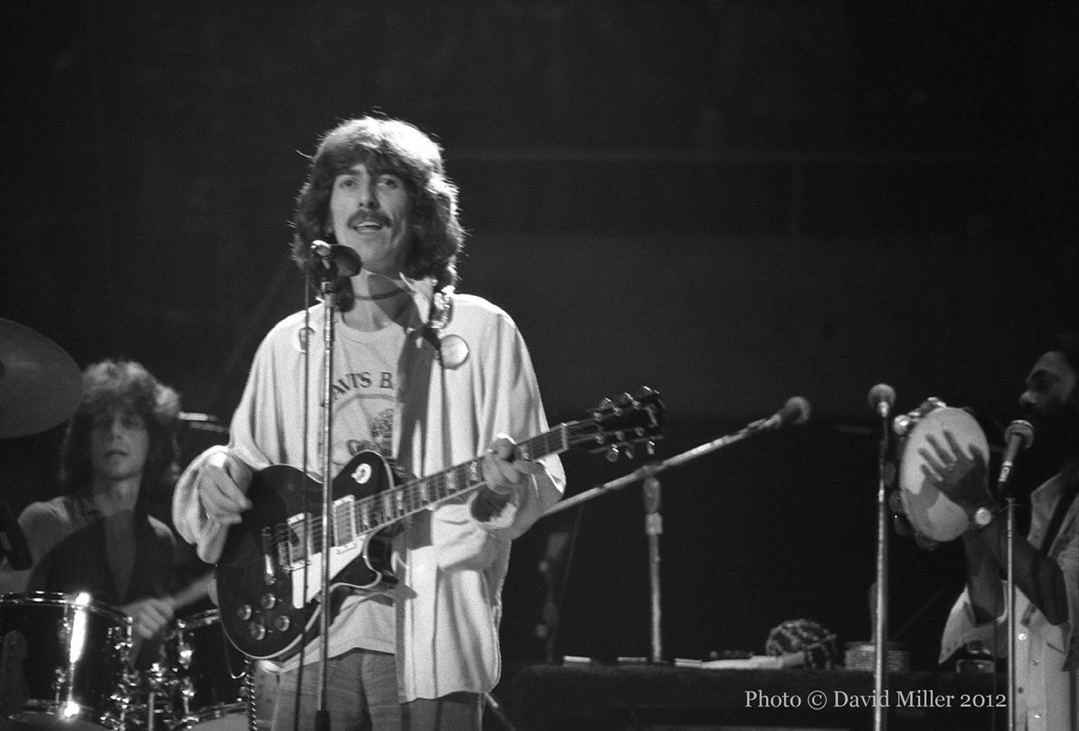 travelinwilbri's tweet photo. george harrison sporting a "ravi's band" shirt during the dark horse tour - november 8, 1974. (photos courtesy of david miller) https://t.co/XOH6YyBTaj