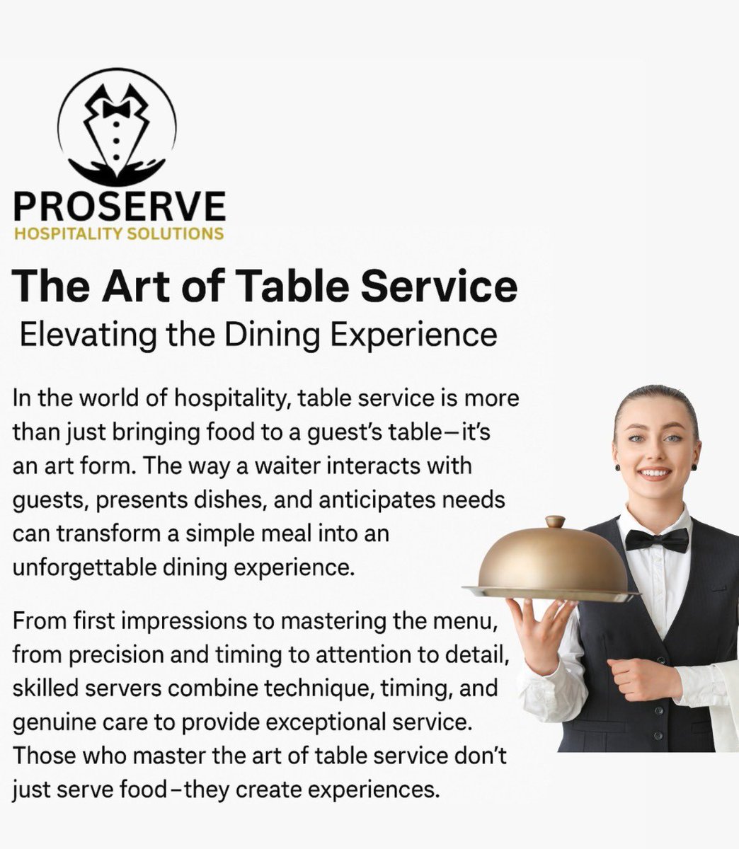 No1StaffingCom's tweet image. ✨ The art of table service goes beyond serving food—it’s about creating unforgettable experiences through skill, timing, and genuine care. 🍽️ #ProserveHospitality #TableService #DiningExcellence