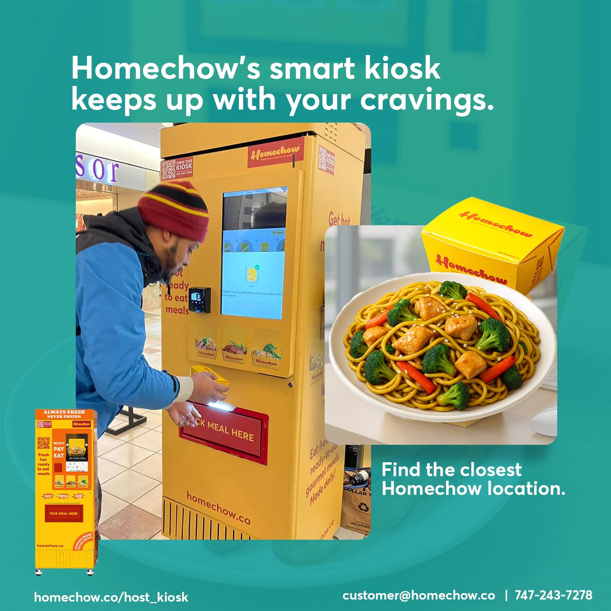 HomechowCo's tweet image. Cravings don’t wait. Neither should you. 🍲✨
With Homechow smart kiosks, hot meals are just a few taps away, fresh, fast &amp;amp; chef-prepared. Find your closest kiosk today: homechow.co/host_kiosk
#Homechow #SmartEating #GetHomechowNow