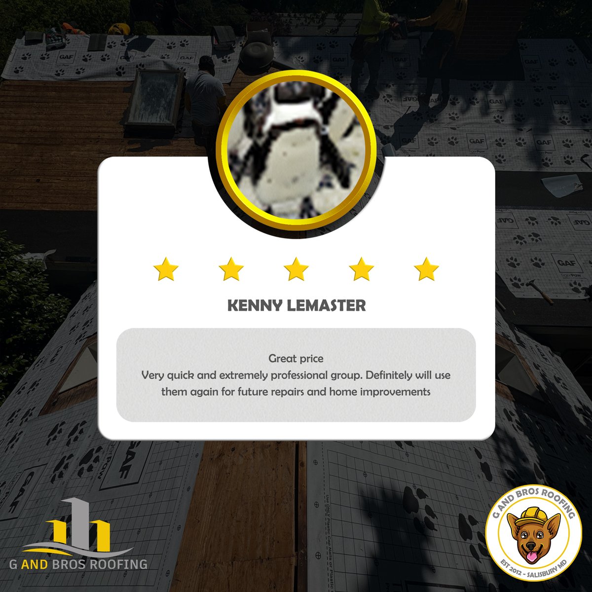 🗣️ Testimonial Thursdays
“Very quick and extremely professional.” Kenny LeMaster gave us 5⭐ after working with Carlos! He’s already planning to use us again for future repairs. 💪🏽

#GandbrosRoofing #RoofRepairs #SalisburyMD #TestimonialThursday #Roofer