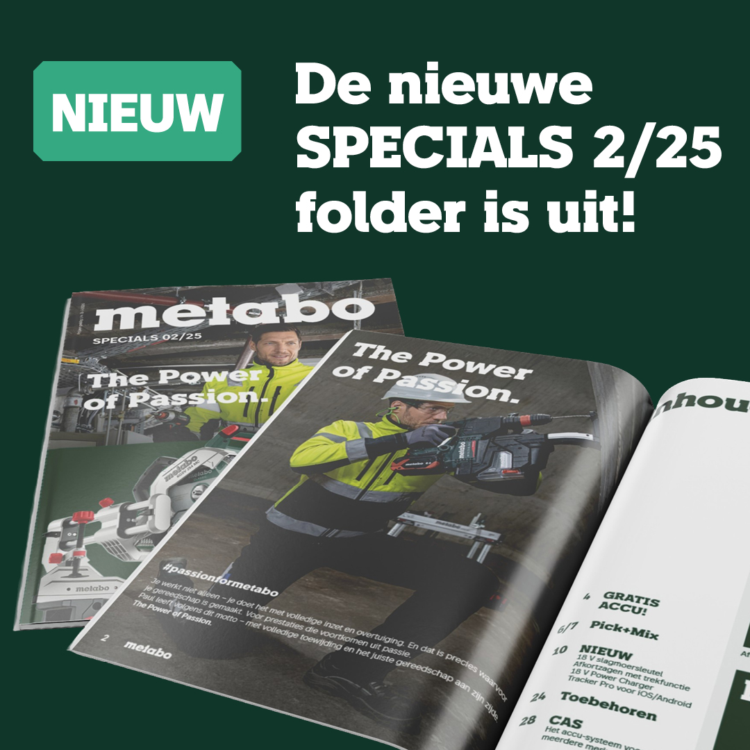 🆕 De nieuwe Metabo Specials folder is uit!
📘 32 pagina’s boordevol nieuwe machines, toebehoren én interessante promoties.

Blader deze op je gemakt door!
👉brnw.ch/21wVta9

#metabo #acties #nieuws #gratisaccu #elektrischgereedschap #accumachines