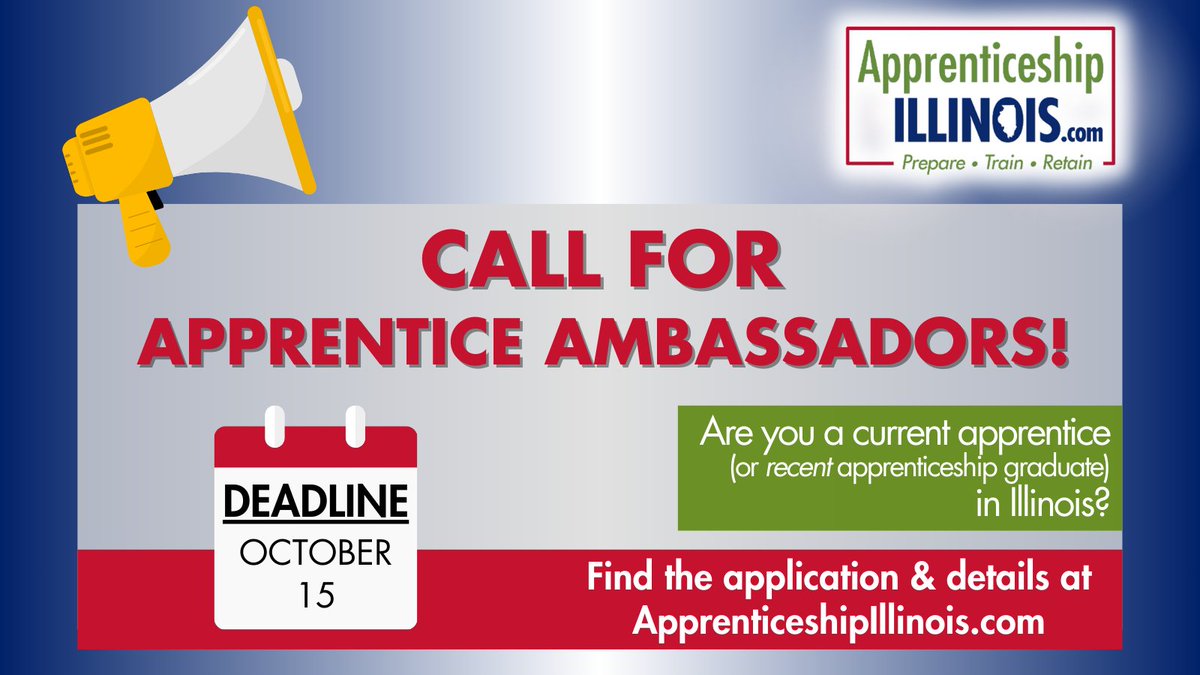 Are you a current or former apprentice in Illinois with a passion for sharing your story? The Work-Based Learning &amp; Apprenticeship Committee seeks motivated individuals to join the 2026 Apprentice Ambassador program! ow.ly/99KJ50WQSBP

#ApprenticeshipIL #ApprenticeshipUSA