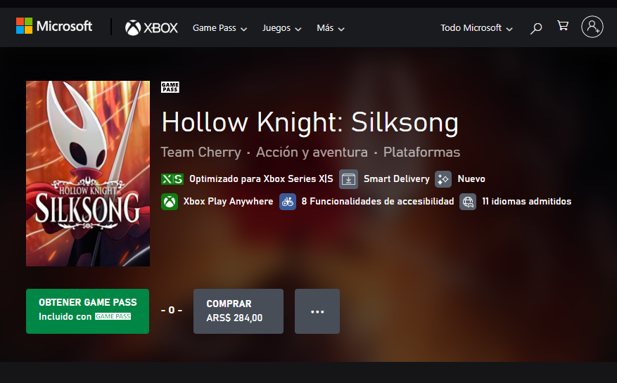 _VidasInfinitas's tweet photo. Argentina | Microsoft Store

➡️Hollow Knight: Silksong
➡️Para Xbox One, Xbox Series X|S y PC
➡️$284 (ARG) + impuestos 
➡️https://t.co/S3AM7JCtF6

➡️+INFO | https://t.co/SkSIY6W0Ia https://t.co/BhzNTilQKY
