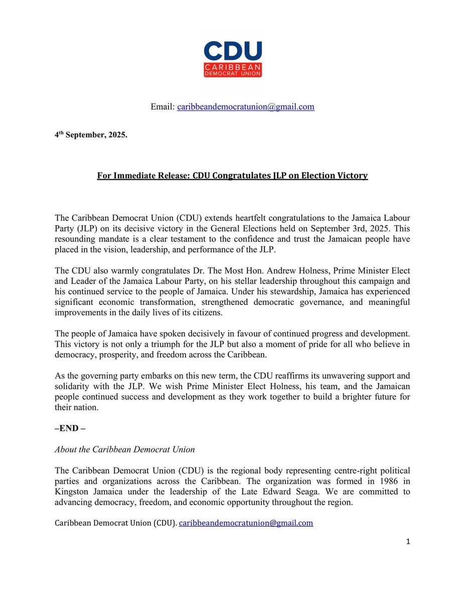 Caribbean Democrat Union tweet media