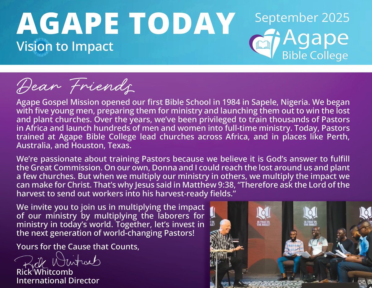 Our September issue of Agape Today was just sent via email, and will mail soon for those receiving the print version. If you don't receive it, and would like to, please let us know! Here is a link to it on our website: agapegospelmission.org/post/agape-tod… 

May your day be awesome in Jesus!