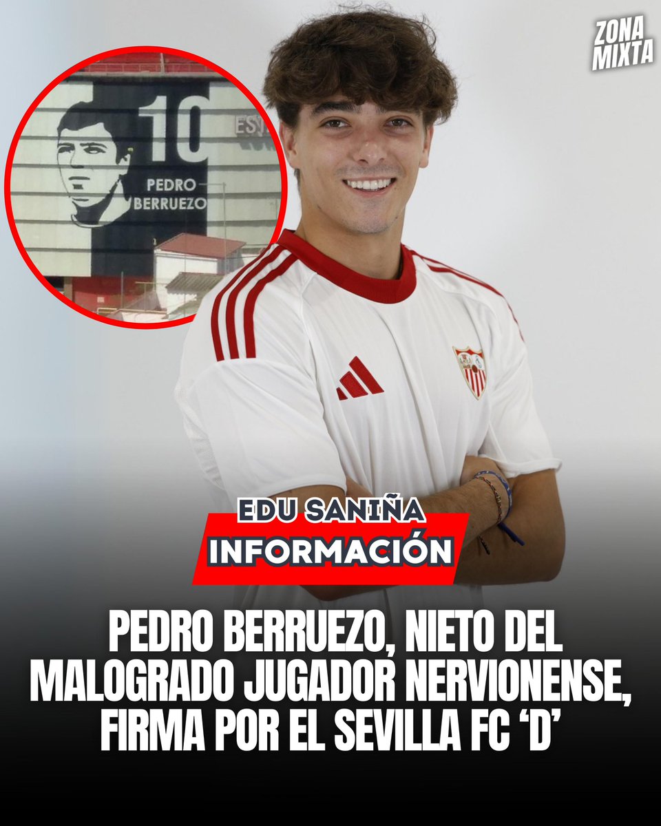 🔴⚪️ Pedro Berruezo, nieto del malogrado jugador del <a href="/SevillaFC/">Sevilla Fútbol Club</a>, jugará en el Sevilla FC ‘D’.

↪️ Su abuelo, que pone imagen a la puerta ‘10’ del Estadio, falleció en Pasarón vistiendo la camiseta nervionense. 

ℹ️ Una información de <a href="/14eduSanina/">Edu Saniña</a> en #ZonaMixta