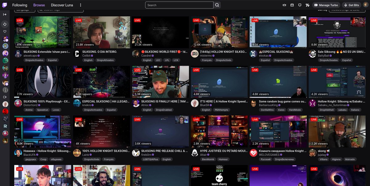 HaydenSchiff's tweet image. silksong has crashed the entirety of steam and most twitch streamers are having a bad time