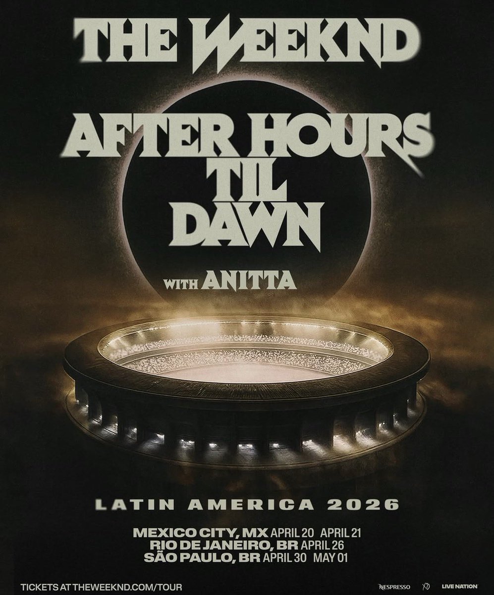 musictrendscol's tweet photo. #IMPORTANTE: The Weeknd anuncia tres shows en Latinoamérica para Abril de 2026 junto a Anitta 🚨

Ciudad de México 🇲🇽, Rio De Janeiro 🇧🇷 y São Paulo 🇧🇷 https://t.co/xEKe5vMTne