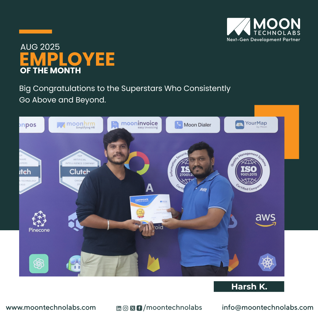 moontechnolabs's tweet image. Excellence 👏 is an attitude that turns challenging tasks into remarkable results through dedication and skill.

Congratulations to those who earned the Title of EOM for August 2025!

Well done!!! 🎉
.
.
.
#MoonTechnolabs #EOM2025 #MTPL #Employeesofthemonth #Employeemotivation…