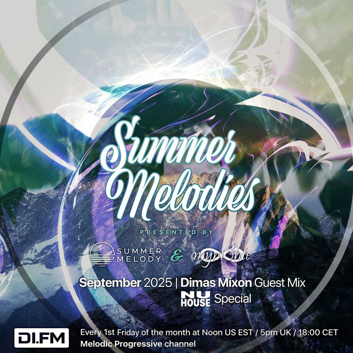 Summer Melodies on @DIradio - September 2025 with <a href="/myni8hte/">myni8hte</a> &amp; Guest Mix from #DimasMixon (#NuHouse Special)
September 5 | 12 noon EST | 5 pm GMT | 6 pm CET | 1 am J/KT
Live on Melodic Progressive channel: di.fm/melodicprogres…
