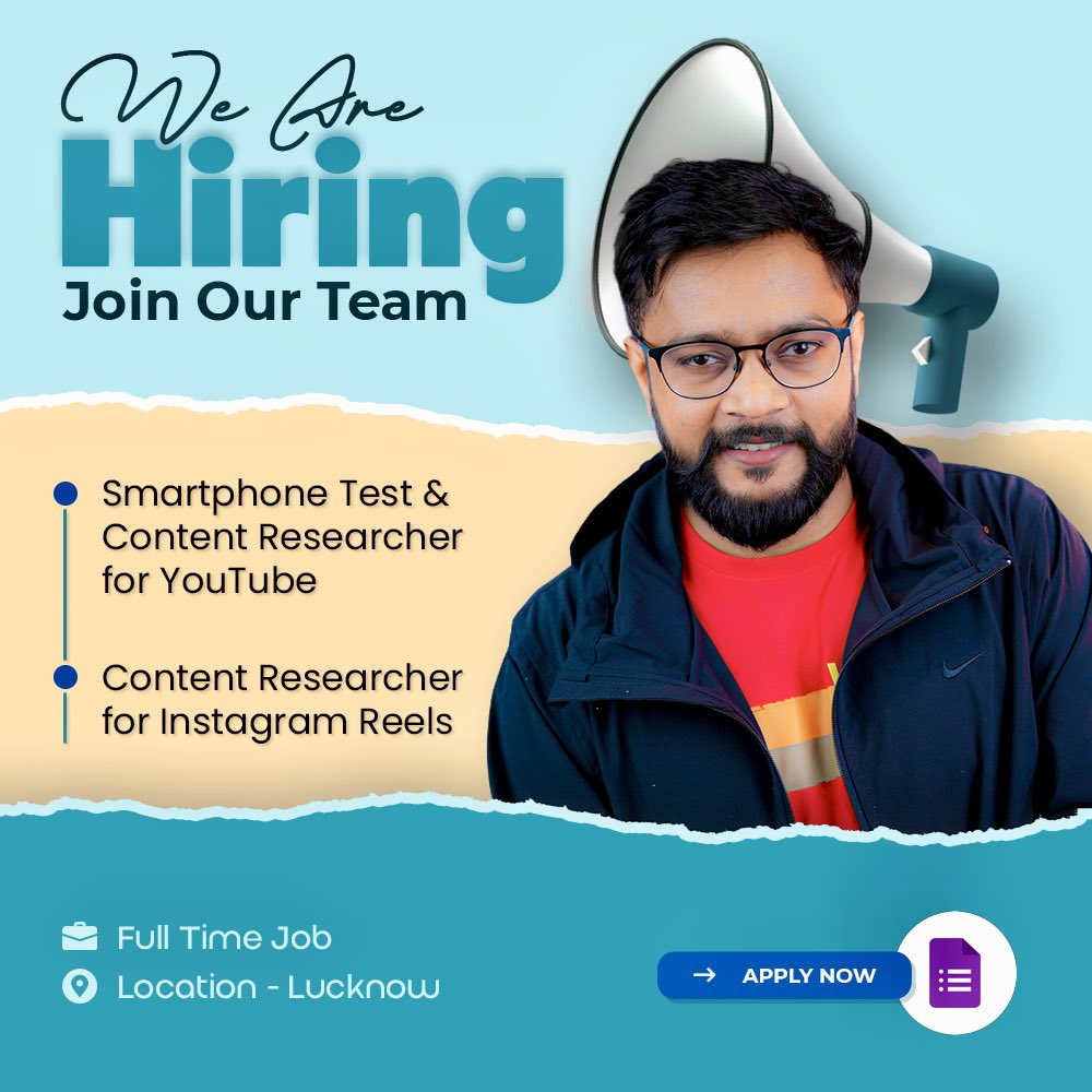 GyanTherapy's tweet image. We’re hiring!
📌 Full-time job in Lucknow (relocation needed if outside).
Looking for tech enthusiasts &amp;amp; creative minds to join our team!
👉 Apply here: forms.gle/mc5A2AietSZir8…
🔁 Retweet for better reach 🙌