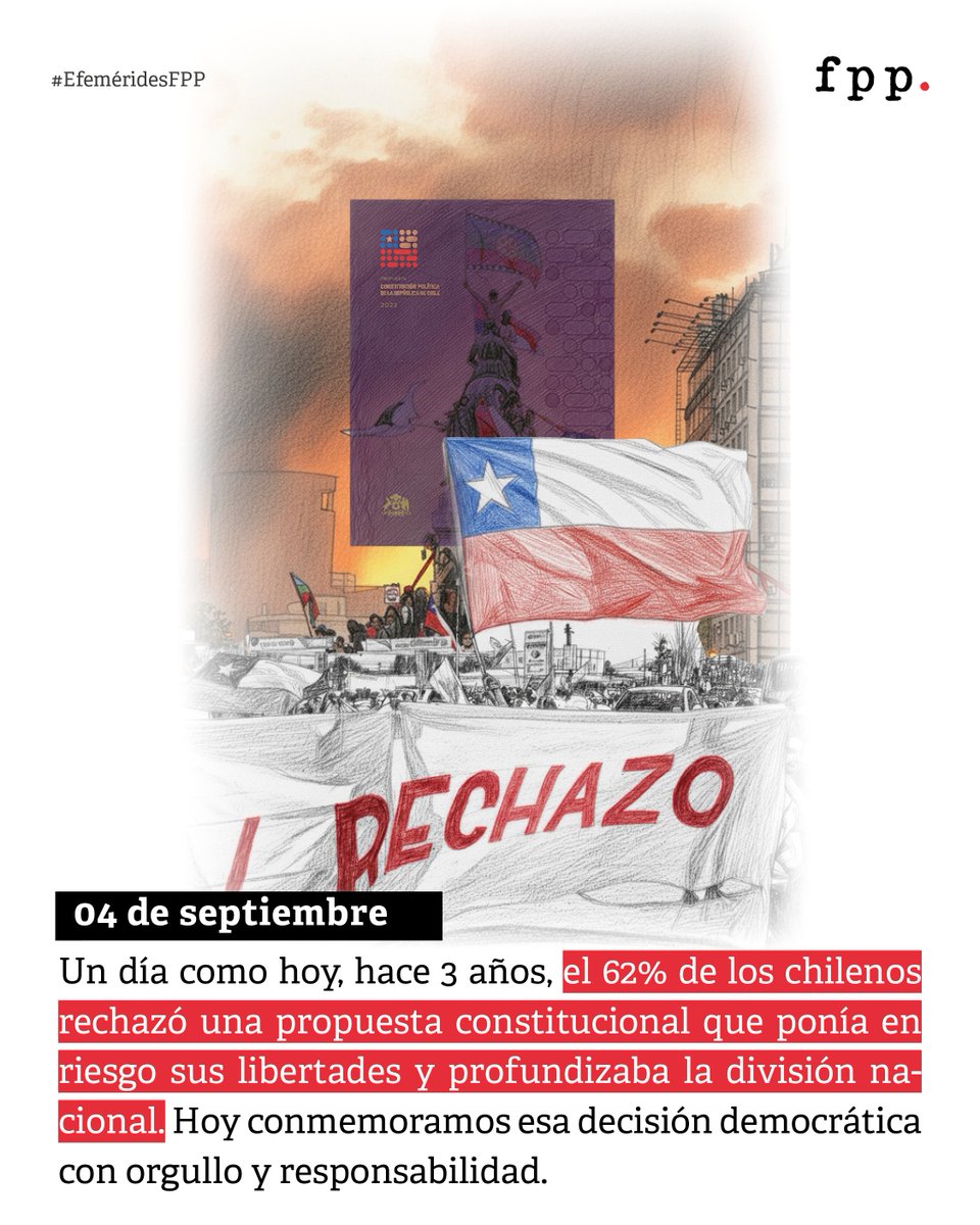 Hoy jueves conmemoramos el tercer año desde el histórico 4 de septiembre de 2022, cuando el 62% de los chilenos rechazaron la propuesta constitucional colectivista que debilitaba prácticamente todas las libertades de los chilenos y dividía a nuestro país. Basada en las