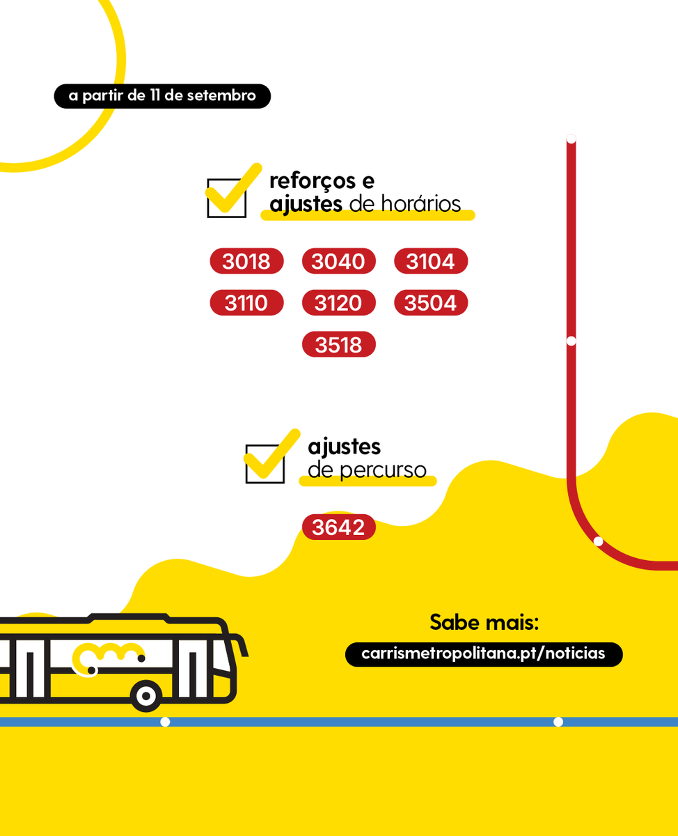 Novidades na área 3: Uma nova linha, reforços de horário e ajustes de percurso 🚌🐝

Sabe mais na notícia carrismetropolitana.pt/news/33260 🔗
