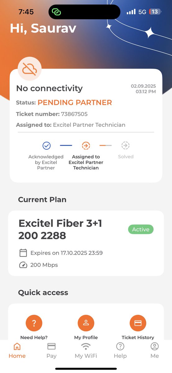 Sauravnegi9811's tweet photo. @excitel_rocks internet has been down for 3 days and complaint no. 73867505 is still unresolved. If you cant provide stable service, at least reverse the recharge. Plenty of other providers out there doing a much better job. #excitel #internetDown #internetnotworking https://t.co/CZyw3xvk3I