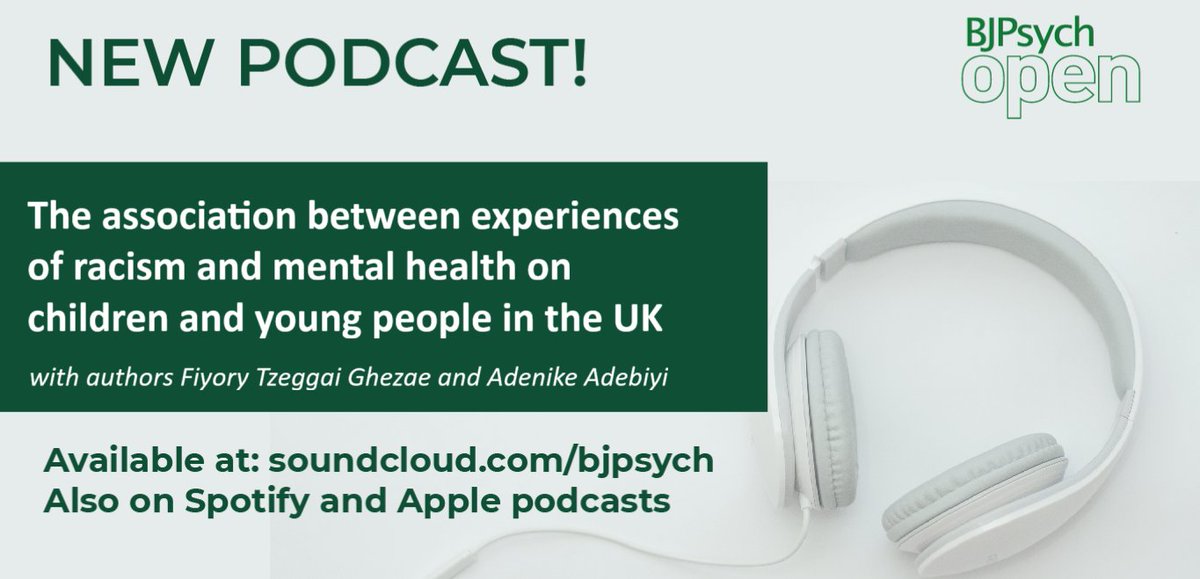 NEW PODCAST📢

#BJPOpen authors <a href="/Fiyory_/">Fiyory|</a> and <a href="/NikkiBiyi/">Nikki Adebiyi</a> discuss "The association between experiences of racism and mental health on children and young people in the UK" w/ digital editor Piyush Pushkar.

Listen: tinyurl.com/5f3hmwbu

Read the article: tinyurl.com/y22s56dn