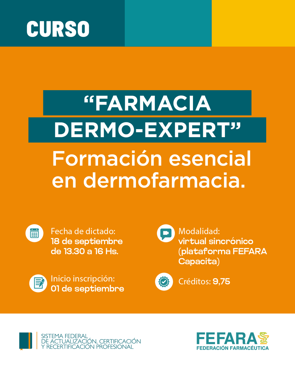 fefaraoficial's tweet photo. ➡Curso: "Farmacia Dermo-Expert"
📃Formación esencial en dermofarmacia.
🔗Link 👉 https://t.co/G5OPPDXoet
#Curso #DermoFarmacia #Capacitacion #Actualizacion #Farmacia #Farmaceuticos #FEFARA #CAF https://t.co/dxeWr6hmCB