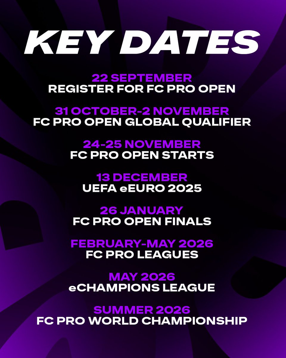 Dates for the diary 📆

The key events for the upcoming #FCPro season 🎮