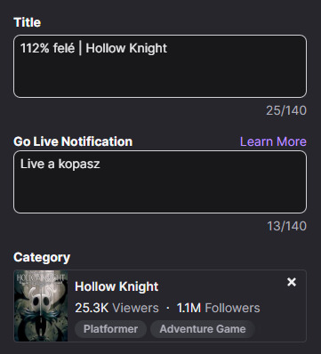 Itt lett abbahagyva egy éve kb, Silksong stream agyba főbe gogogo twitch.tv/losiboiii