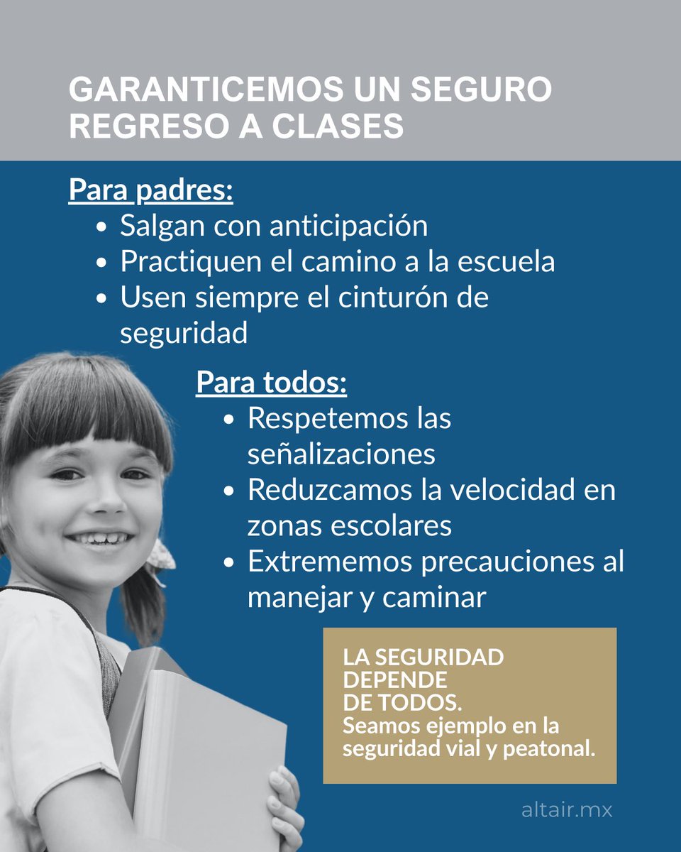 Regresar a clases no solo significa mochilas y útiles listos. También es tiempo de reforzar la seguridad vial y peatonal.
Aumenta el tránsito alrededor de escuelas y necesitamos colaboración de todos: padres, conductores y peatones.
Cada acción cuenta.
La seguridad somos todos.