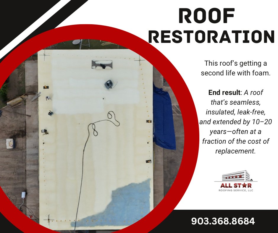 allstaroofing's tweet photo. Roof restoration in Temple, Texas.#RoofRestoration #CommercialRoofing #FoamRoof #SprayFoamRoofing #RoofCoatings #RoofMaintenance #EnergyEfficientRoof #CommercialBuildingCare #AllStarRoofing #RestoreDontReplace https://t.co/8JUmxkJ5zc